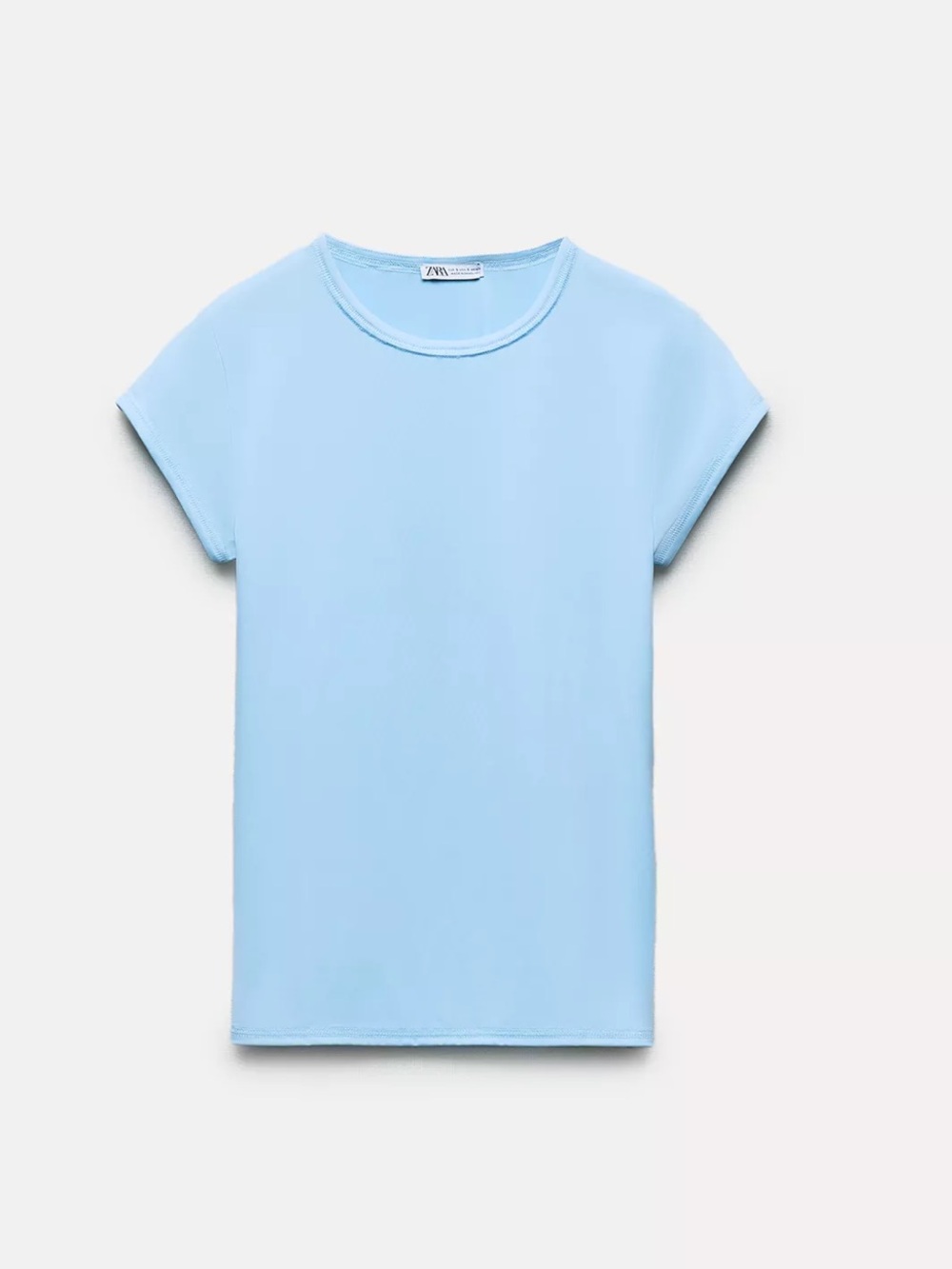 Zara Light Blue Polyamide Fitted Tee Baby Tee S